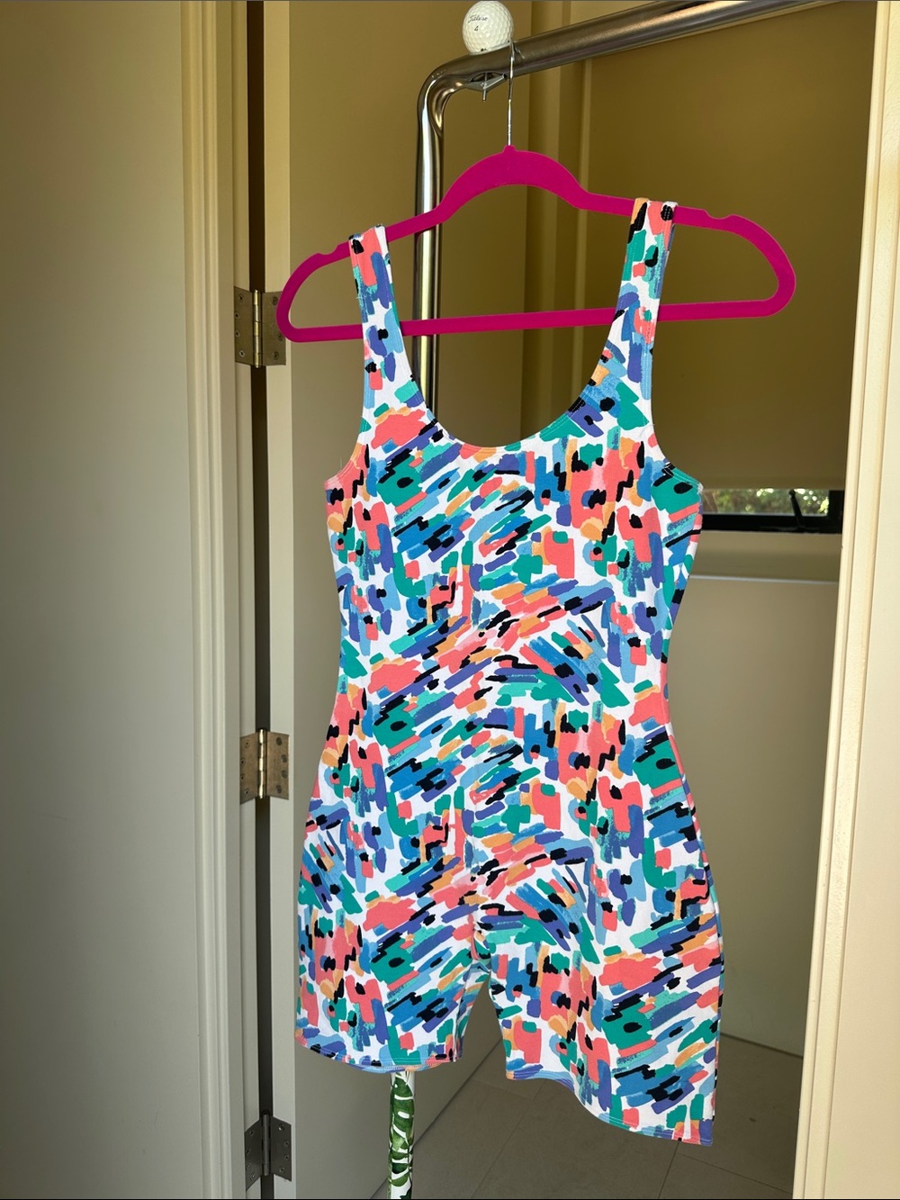 Urban Outfitters Multicolor Abstract Print Romper - Blue, Coral, Teal Size MD